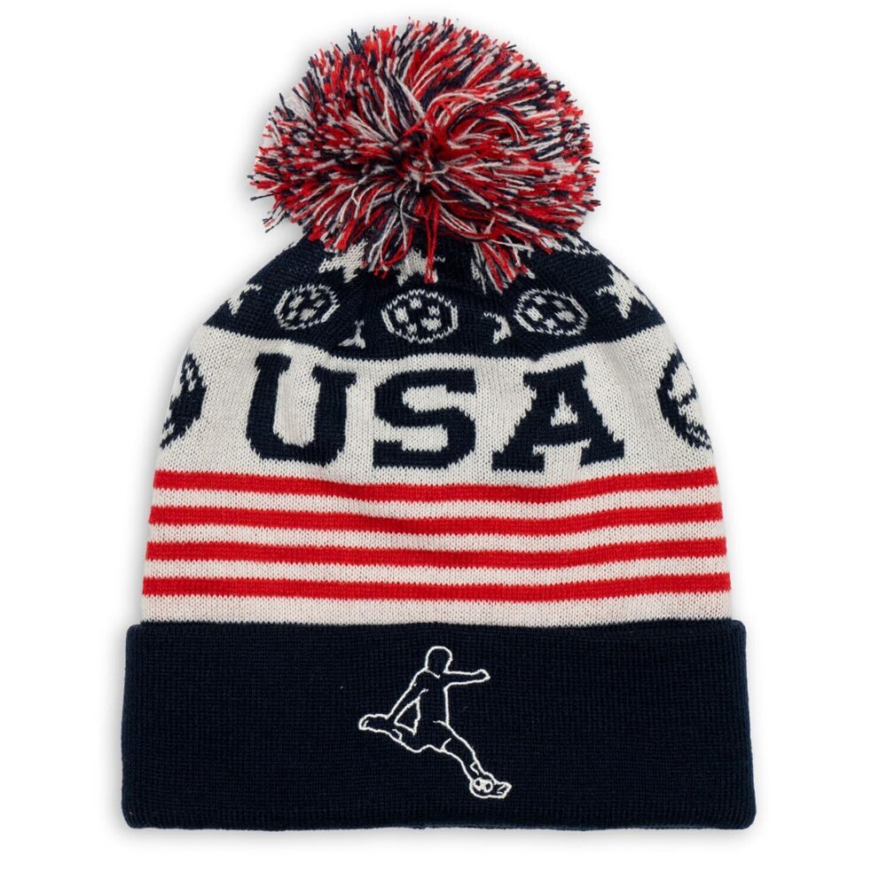 6683 Soccer Knitted Beanie Hat | USA Patriotic Pom Beanie